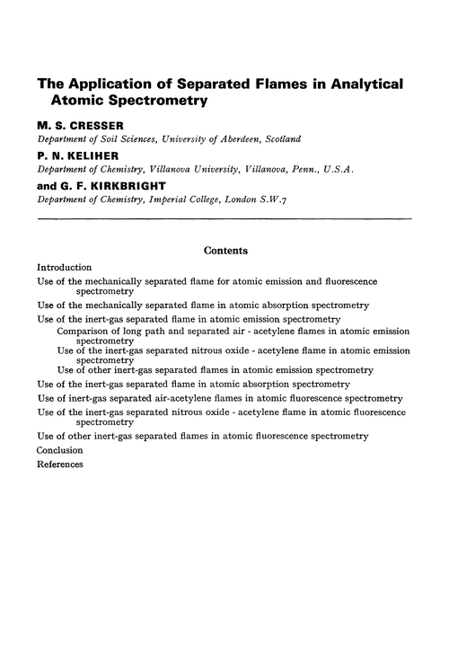 The application of separated flames in analytical atomic spectrometry