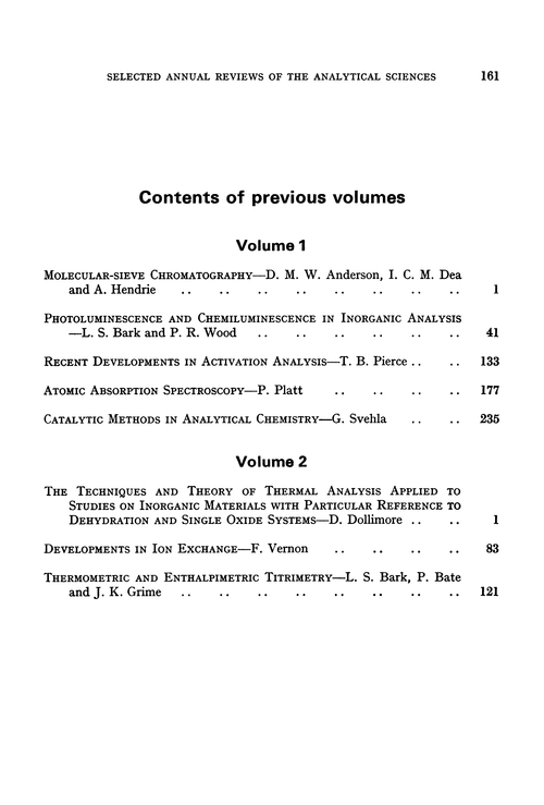 Contents of previous volumes