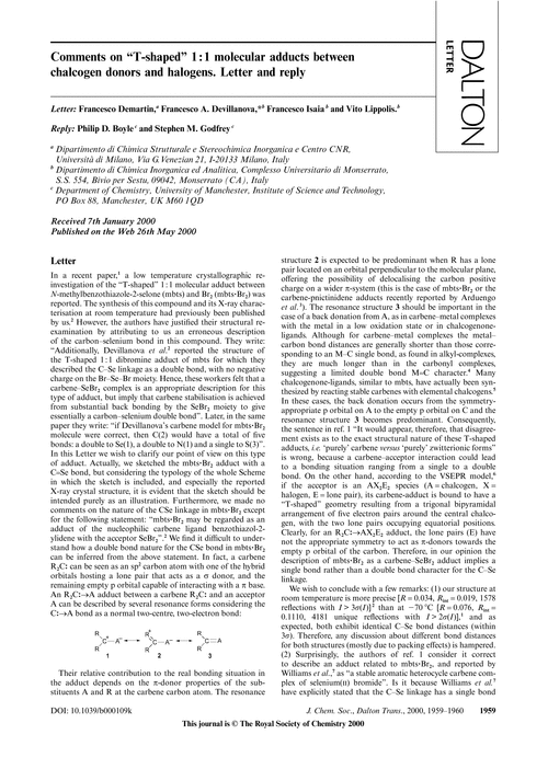 Comments on “T-shaped” 1∶1 molecular adducts between chalcogen donors and halogens. Letter and reply