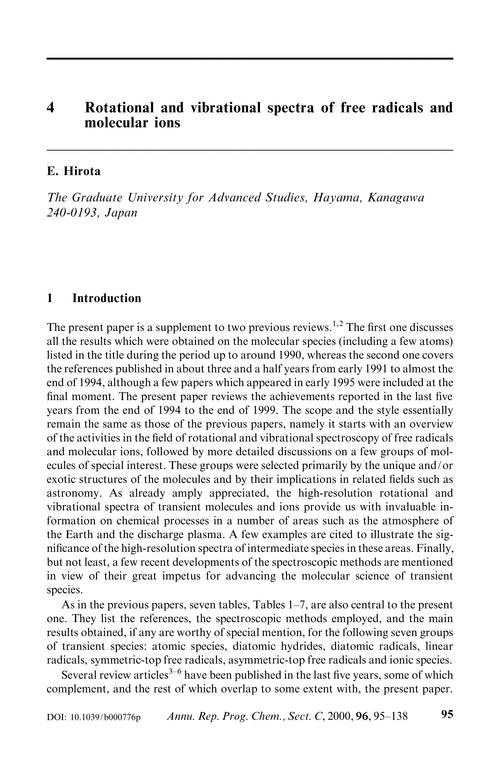 4 Rotational and vibrational spectra of free radicals and molecular ions