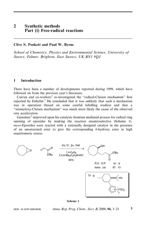 2 Synthetic methods. Part (i) Free-radical reactions