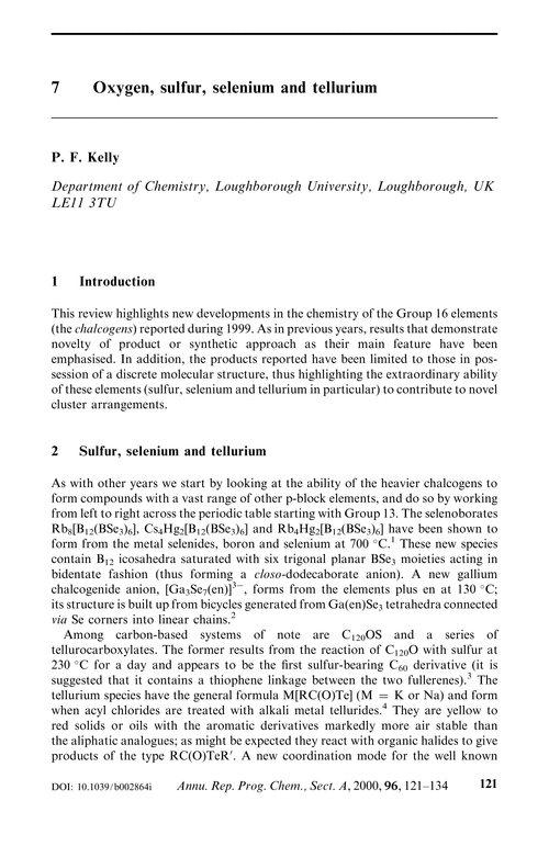 7 Oxygen, sulfur, selenium and tellurium