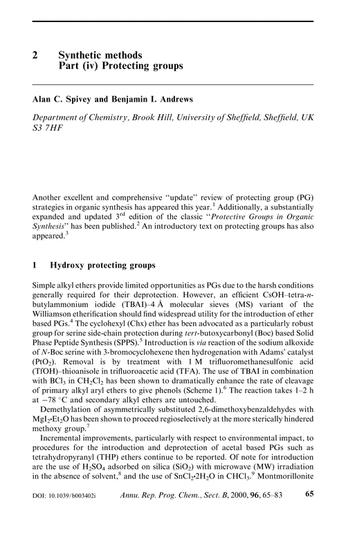 2 Synthetic methods. Part (iv) Protecting groups