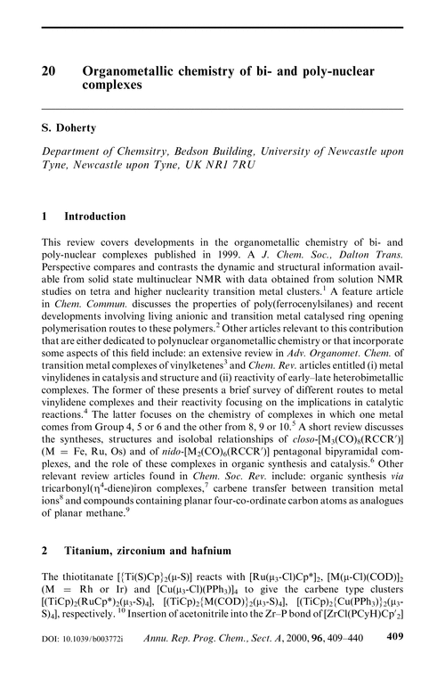 20 Organometallic chemistry of bi- and poly-nuclear complexes
