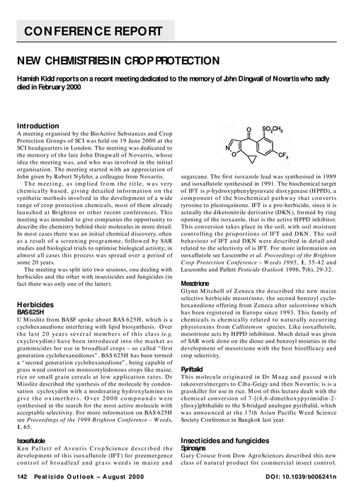 New chemistries in crop protection