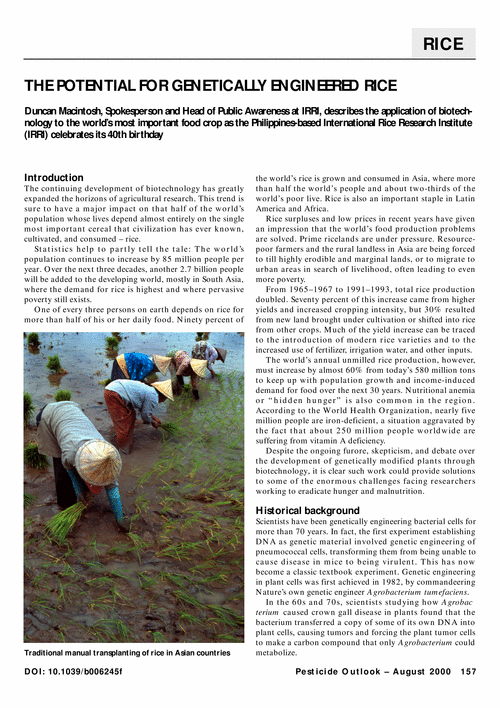 The potential for genetically engineered rice