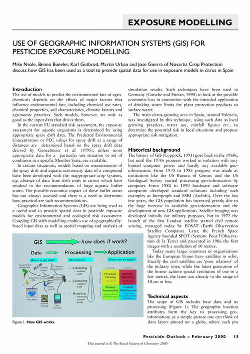 Use of geographic information systems (GIS) for pesticide exposure modelling