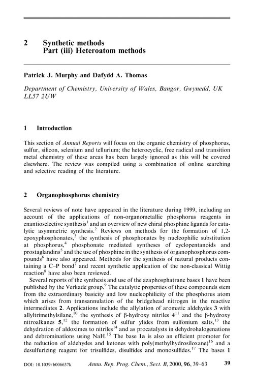 2 Synthetic methods. Part (iii) Heteroatom methods