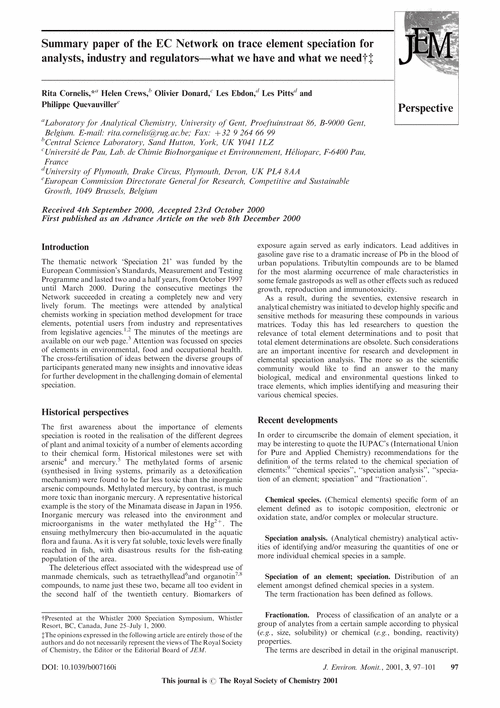 Summary paper of the EC Network on trace element speciation for analysts, industry and regulators—what we have and what we need