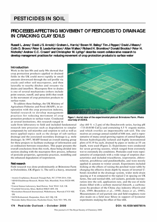 Processes affecting movement of pesticides to drainage in cracking clay soils