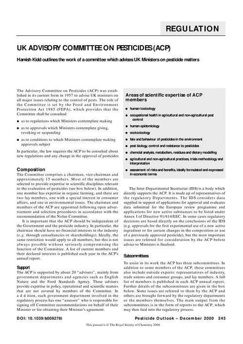 UK Advisory Committee on Pesticides (ACP)