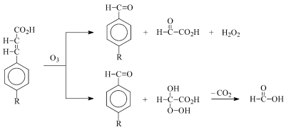 Graphical abstract: The reactions of ozone with cinnamic acids: formation and decay of 2-hydroperoxy-2-hydroxyacetic acid