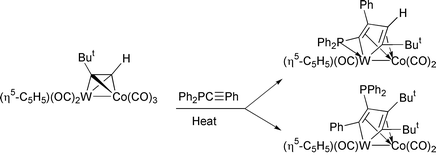 Graphical abstract: Alkyne–phosphinoalkyne coupling reactions on mixed-metal tungsten–cobalt centres; P–C(alkyne) bond cleavage versus P–C(alkyne) bond preservation