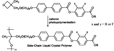 Graphical abstract: Side-chain liquid crystal polymers derived from oxetane monomers containing 2- or 3-fluorophenyl moieties in the core of the mesogen