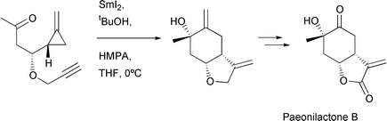 Graphical abstract: Diastereoselective SmI2 mediated cascade radical cyclisations of methylenecyclopropane derivatives—syntheses of paeonilactone B and 6-epi-paeonilactone A