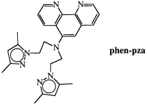 Graphical abstract: The synthesis of the ligand 5-bis[2-(3,5-dimethyl-1-pyrazolyl)ethyl]amine-1,10-phenanthroline and of its ruthenium(II) and rhenium(I) complexes. Binuclear species with Cu(I) and some photophysical properties [ ]