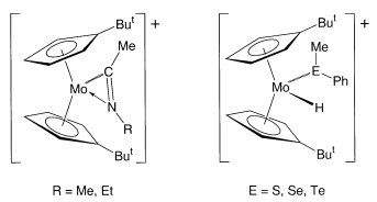 Graphical abstract: The syntheses, structures and reactivity of bis(tert-butylcyclopentadienyl)molybdenum derivatives: nitrogen alkylation of an η2-acetonitrile ligand and influence of the chalcogen on the barrier to inversion of chalcogenoether adducts