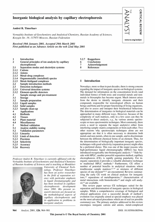 Inorganic biological analysis by capillary electrophoresis