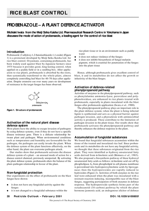 Probenazole - a plant defence activator