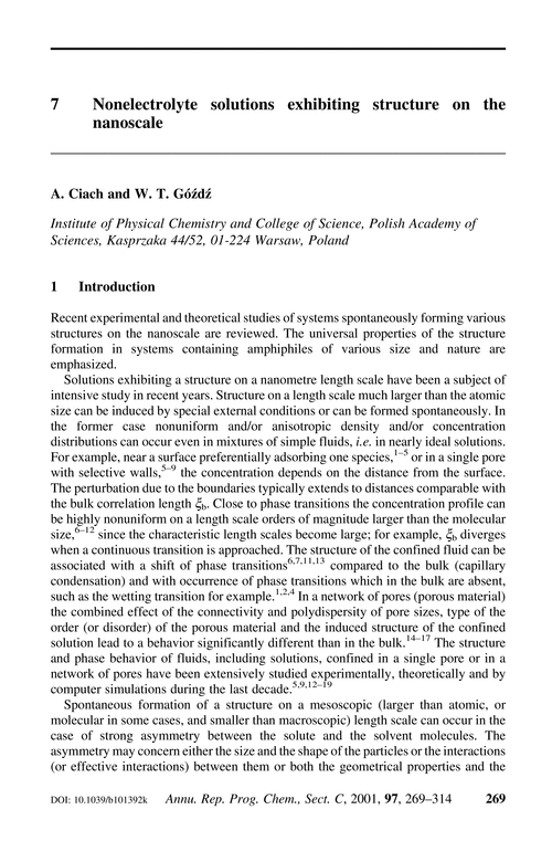 7 Nonelectrolyte solutions exhibiting structure on the nanoscale