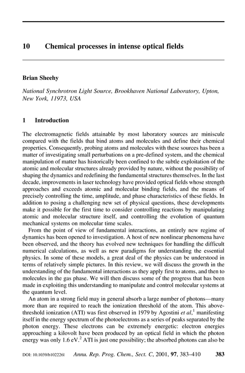 10 Chemical processes in intense optical fields