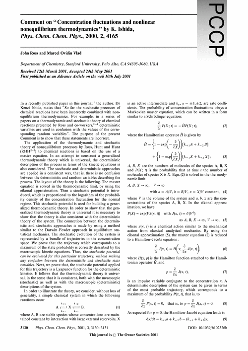 Comment on “Concentration fluctuations and nonlinear nonequilibrium thermodynamics” by K. Ishida, Phys. Chem. Chem. Phys., 2000, 2, 4165