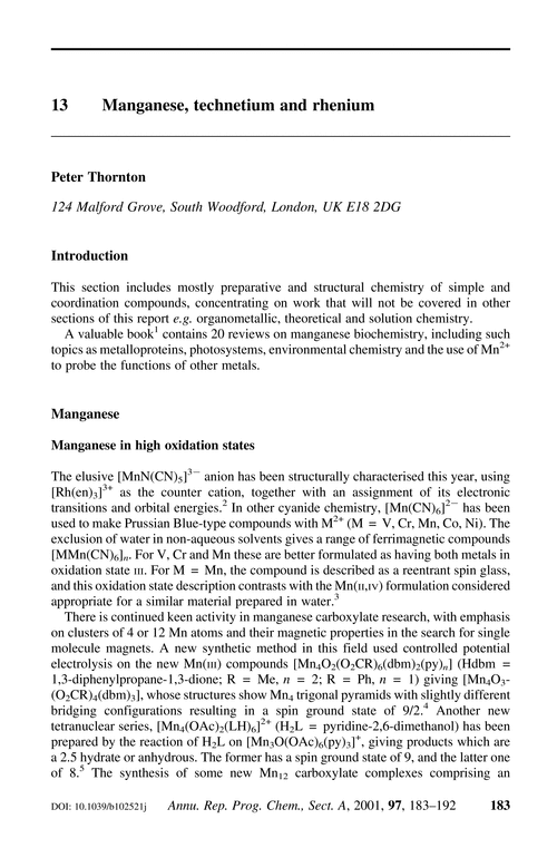 13 Manganese, technetium and rhenium