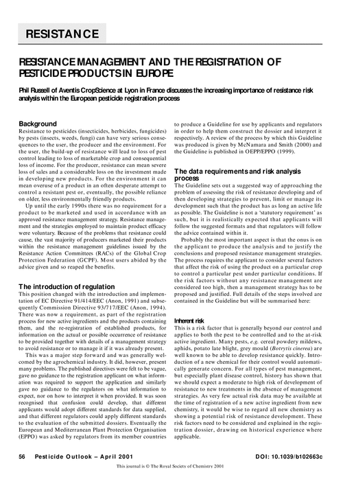 Resistance management and the registration of pesticide products in Europe