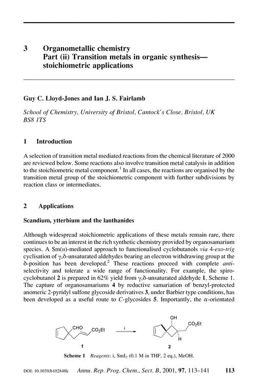 3 Organometallic chemistry. Part (ii) Transition metals in organic synthesis—stoichiometric applications