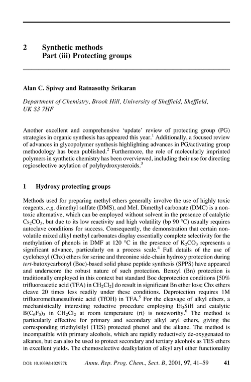 2 Synthetic methods. Part (iii) Protecting groups
