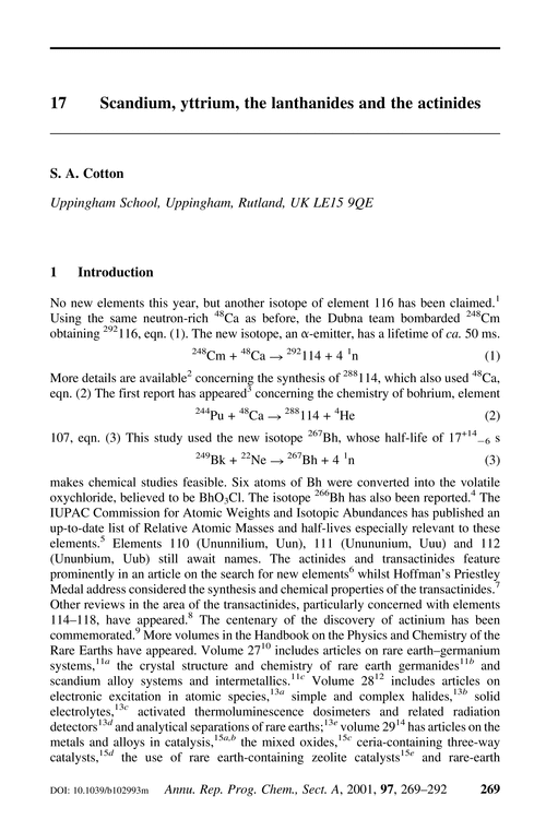 17 Scandium, yttrium, the lanthanides and the actinides