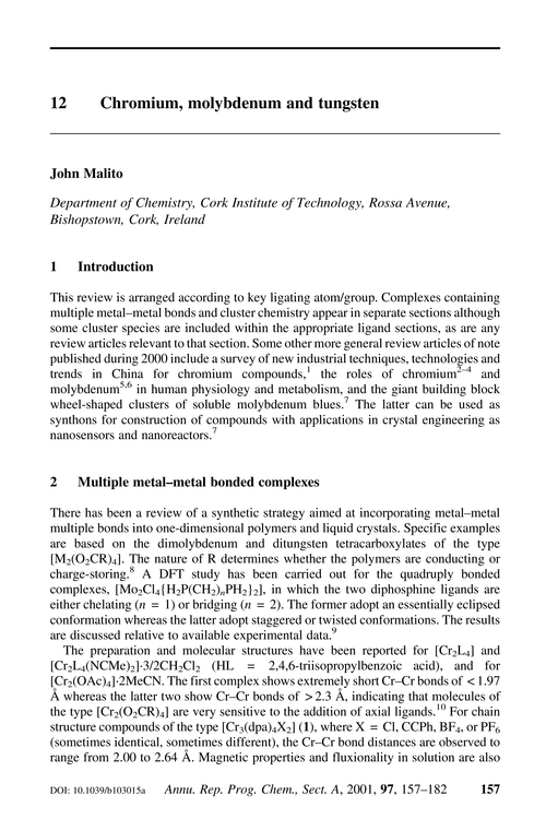 12 Chromium, molybdenum and tungsten