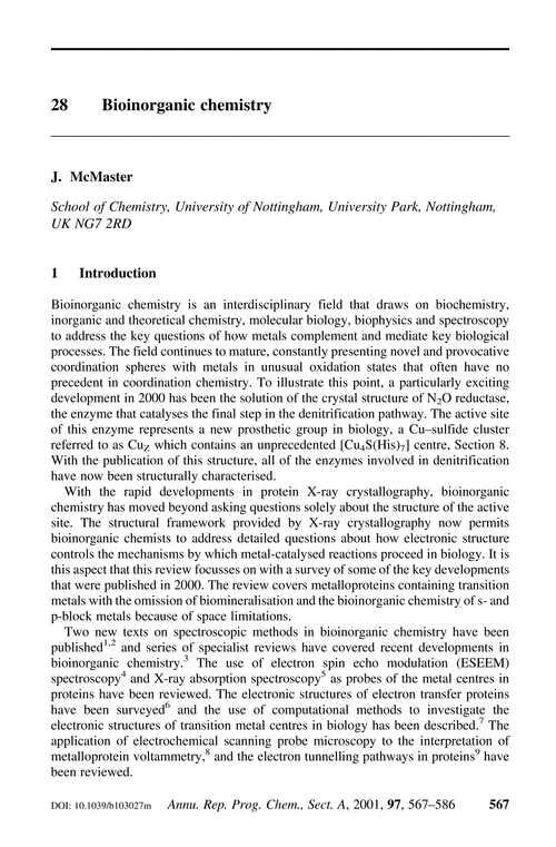 Bioinorganic chemistry