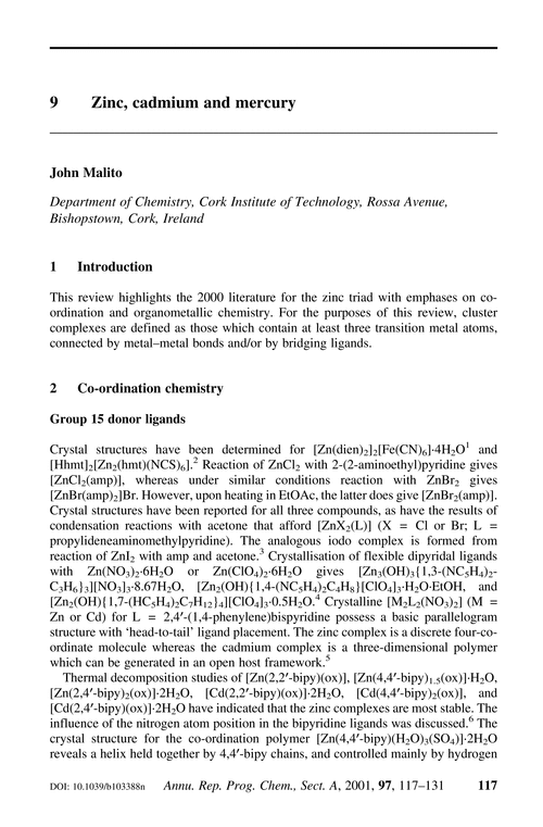 9 Zinc, cadmium and mercury