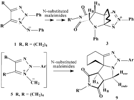 Graphical abstract: endo/exo Facial selectivities in cycloaddition reactions of substituted 1,2,3-triazolium-1-methanides, unstabilised 1,3-dipoles, with some alkene dipolarophiles: models for 1,2,3-triazolium-1-aminides: new tetracyclic pyrrolo[1,2-c][1,2,3]benzotriazole structures: azolium 1,3-dipoles