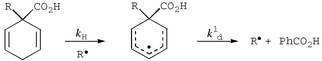 Graphical abstract: Homolytic dissociation of 1-substituted cyclohexa-2,5-diene-1-carboxylic acids: an EPR spectroscopic study of chain propagation