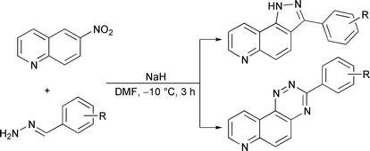 Graphical abstract: A straightforward synthesis of some fused aza-arenes via nucleophilic displacement of a ring hydrogen atom in nitroarenes by aromatic hydrazone anions