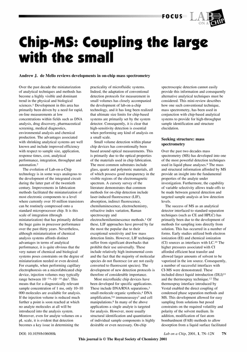 Focus: Chip–MS: coupling the large with the small