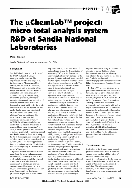 Profile: The μChemLabTM project: micro total analysis system R&D at Sandia National Laboratories