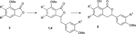 Graphical abstract: Expedient syntheses of naturally occurring (±)-3-benzylphthalides and (±)-3-aryl-8-hydroxy-3,4-dihydroisocoumarins: Structure revision of the (±)-3-benzylphthalide isolated from Frullania falciloba