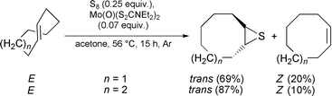 Graphical abstract: Molybdenum-catalyzed episulfidation of (E)-cycloalkenes with elemental sulfur