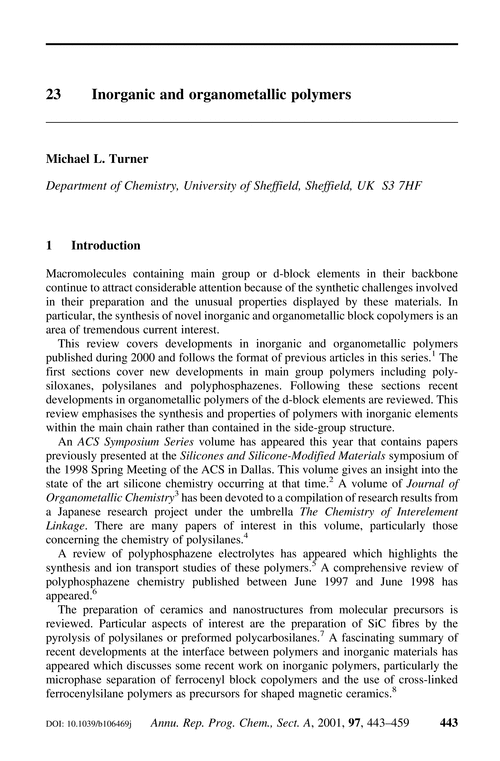 23 Inorganic and organometallic polymers