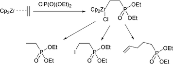 Graphical abstract: Metallo-phosphorylation of olefins: reaction of diethyl chlorophosphate with zirconocene–ethylene complex