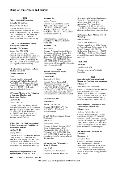 Diary of conferences and courses