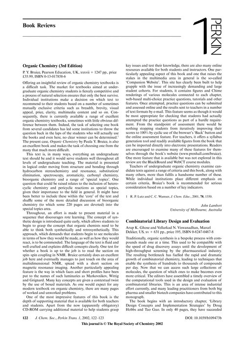 Book Review Journal Of The Chemical Society Perkin Transactions