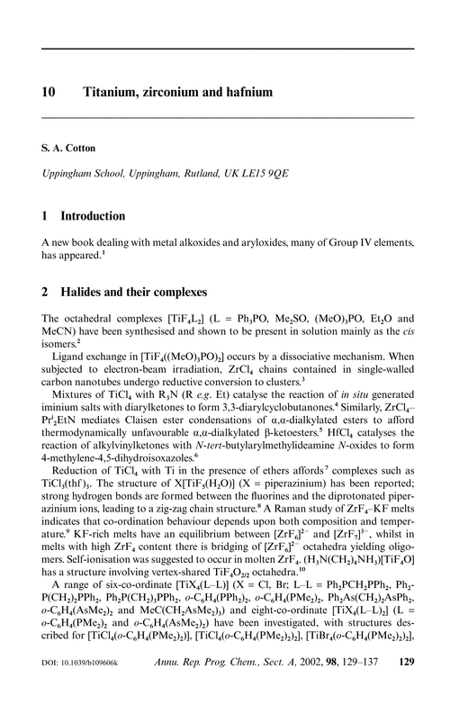 10  Titanium, zirconium and hafnium