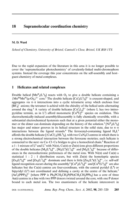 18  Supramolecular coordination chemistry