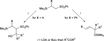Graphical abstract: Phenyl group acceleration of [1,4] carbon-to-oxygen silicon-mediated elimination–rearrangement in β-silyl sulfones. Synthesis of O-silylated cinnamyl alcohols