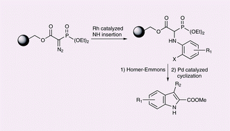 Graphical abstract: Immobilized α-diazophosphonoacetate as a versatile key precursor for palladium catalyzed indole synthesis on a polymer support