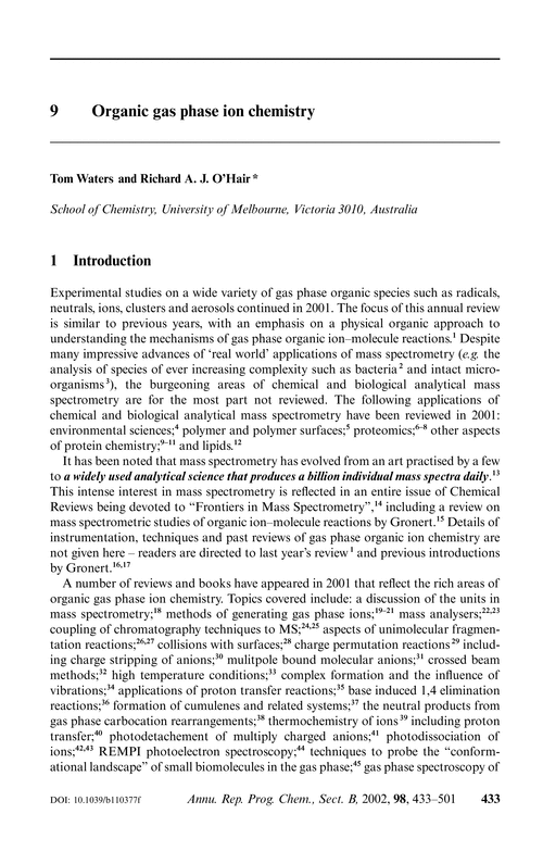 9  Organic gas phase ion chemistry